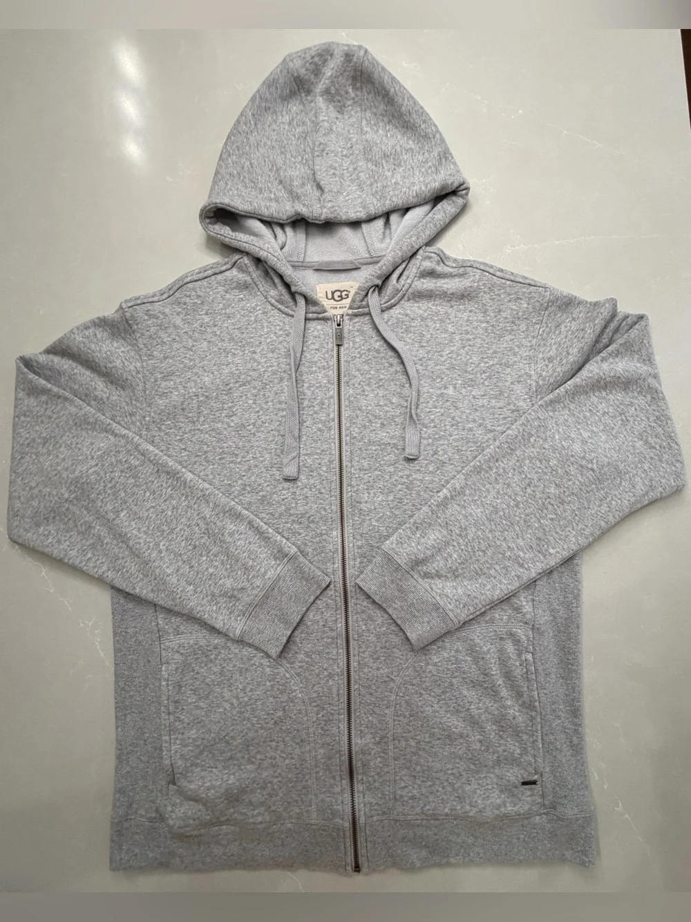 UGG Elliot Men’s Size L Grey Full Zip Fleece Hoodie w/ Ribbed Side Panels